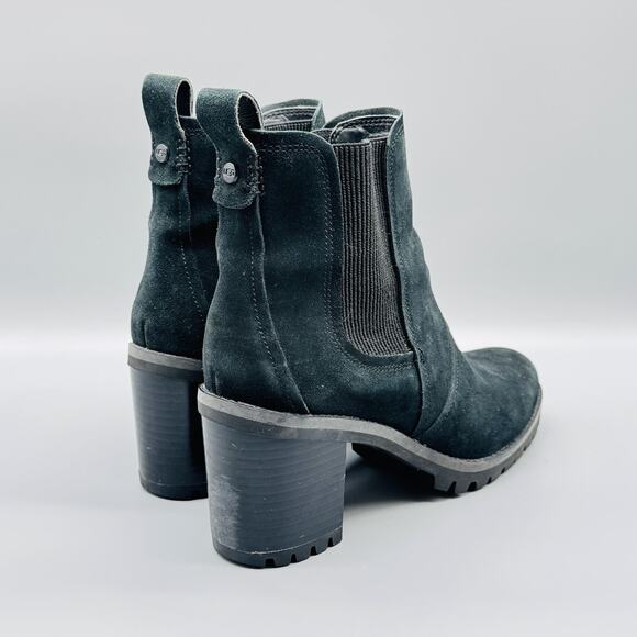UGG Boots Womens 8 Black Suede Chelsea Lug Sole Ankle Block Heel Booties - Picture 9 of 12